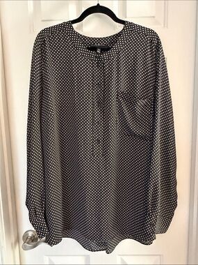 Lane Bryant Black and White Polka Dot Blouse long sleeve size 28
